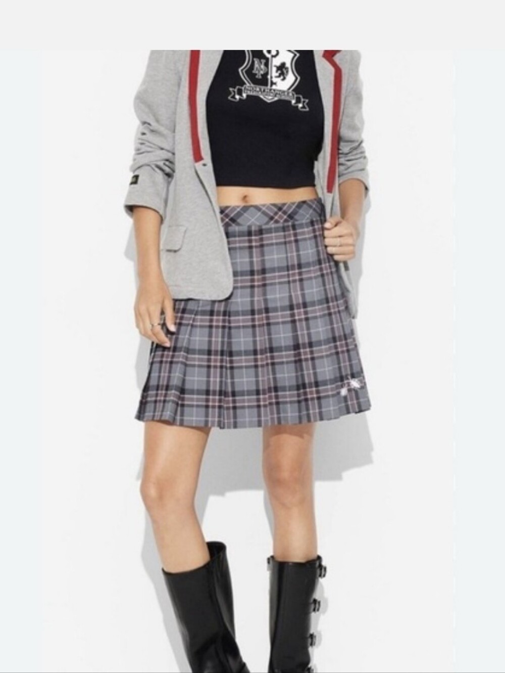 Beetlejuice Beetlejuice Astrid Deetz Plaid Pleated Skort XXS Target Uniform Gray